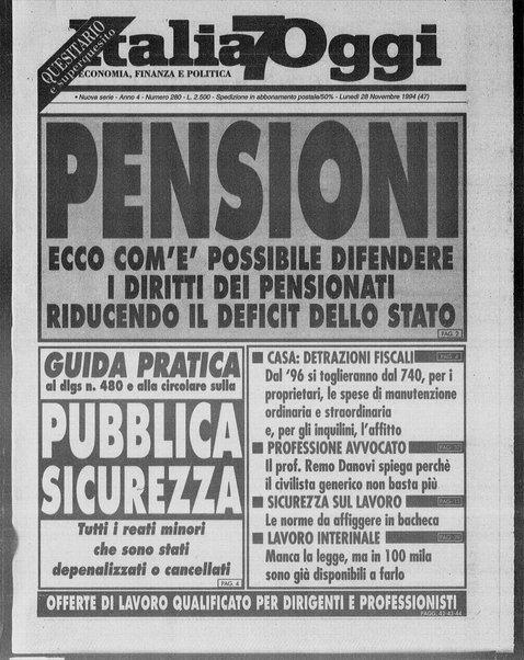 Italia oggi : quotidiano di economia finanza e politica